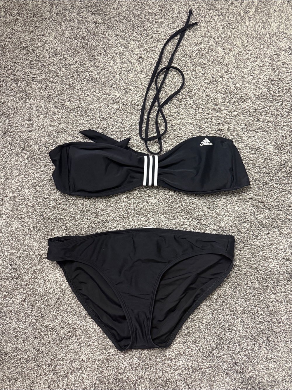 adidas Black Bandeau Bikini with Signature Stripes Halter Top size Large